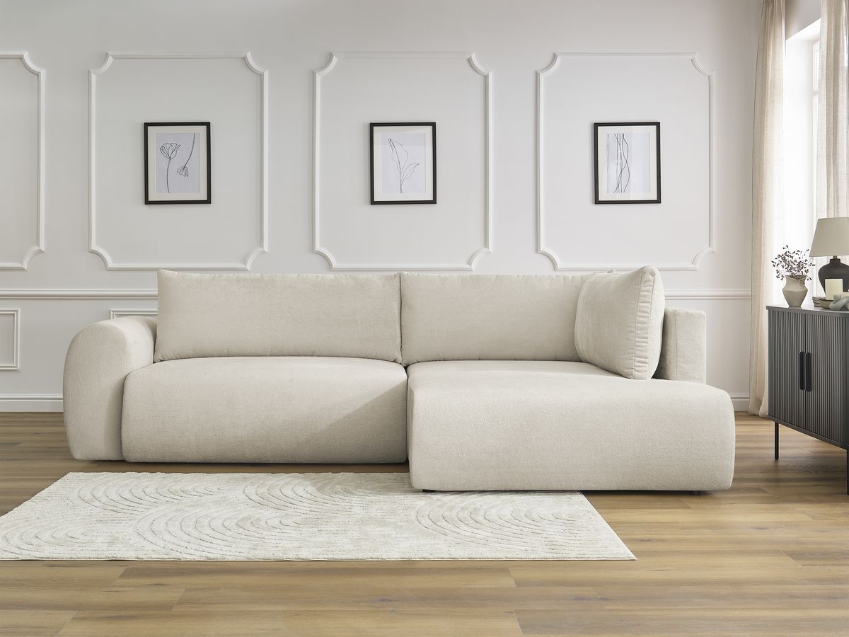 Bobochic Lucien Ecksofa mit Schlaffunktion und Bettkasten 296 × 198 cm Stoff Beige Ecke rechts