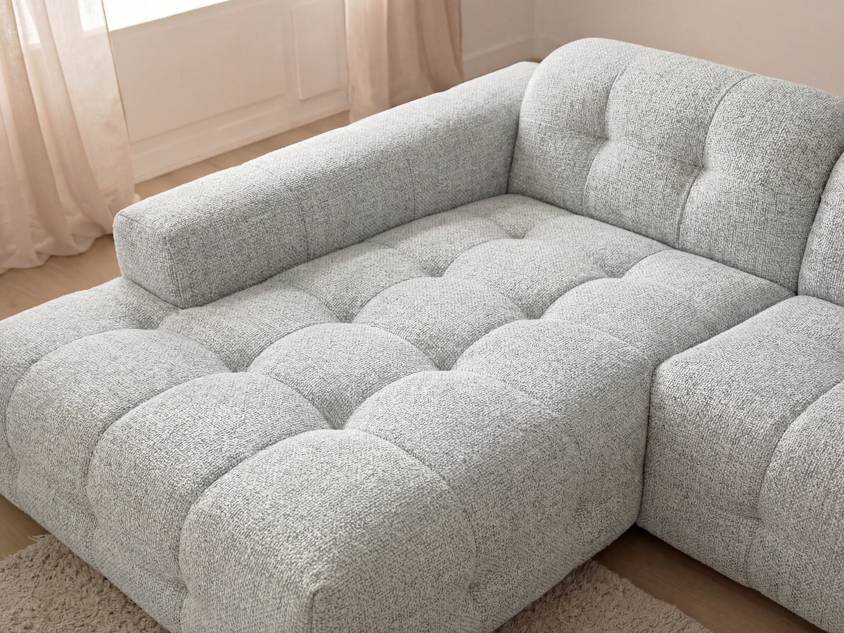 Bobochic Laura Ecksofa mit großem Pouf Melange-Stoff Hellgrau Ecke links