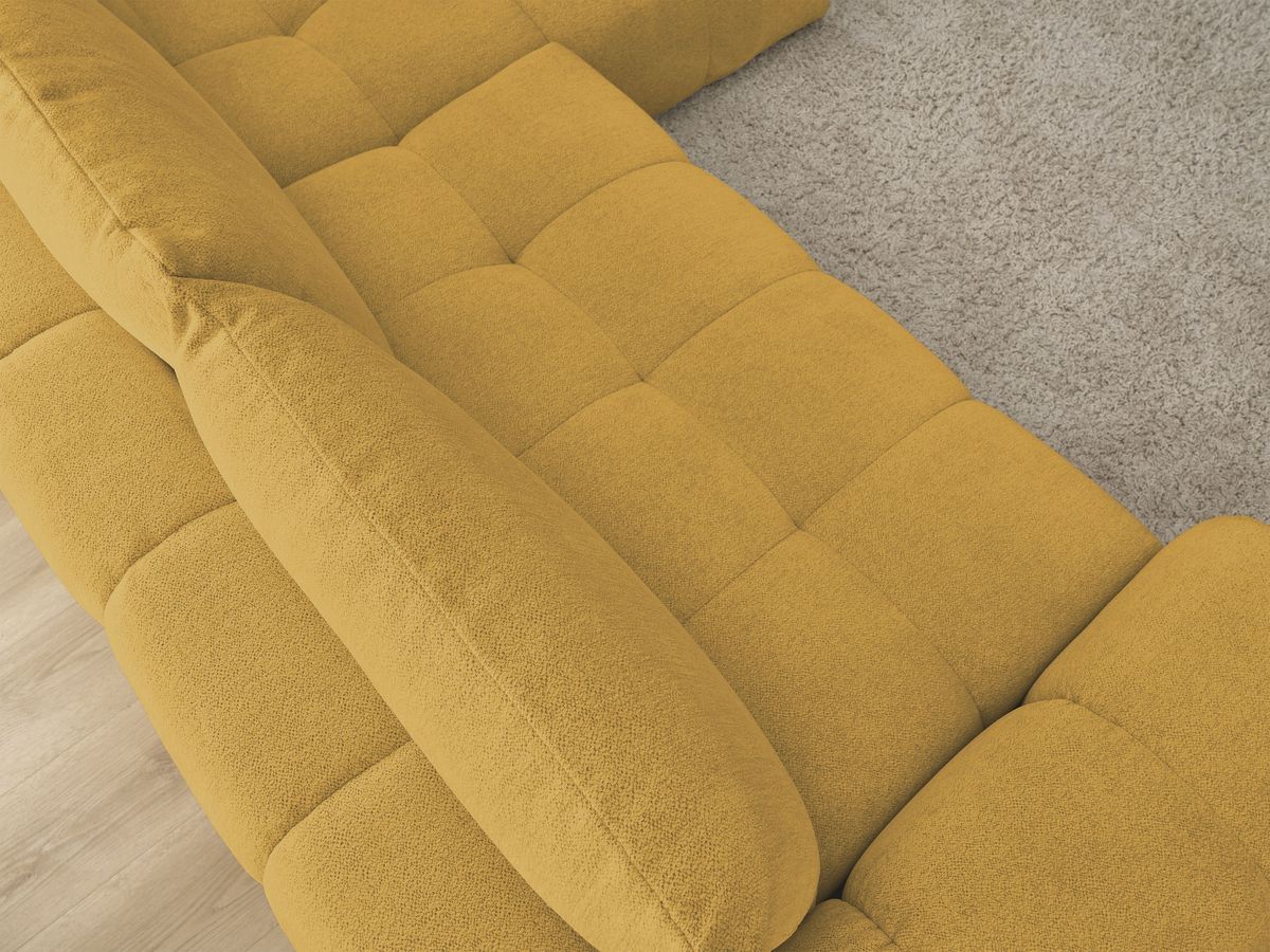 Bobochic Everest Ecksofa mit Schlaffunktion und Bettkasten 318 × 180 cm, 3 Kissen Melange-Stoff Gelb Ecke rechts