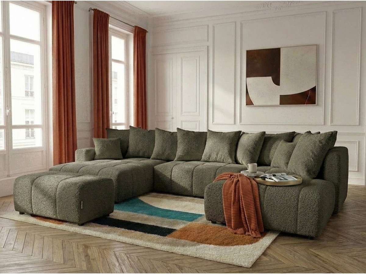 Bobochic Roxelane Wohnlandschaft mit Pouf Bouclé-Stoff Grün Ecke links