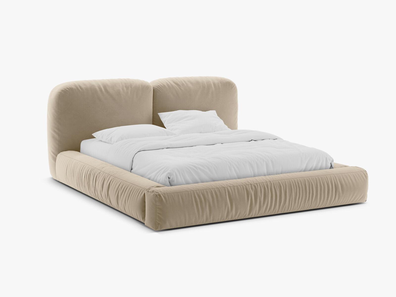 Micadoni Stauraumbett mit Kopfteil Martina Samt Vogue Helles Beige 140x200