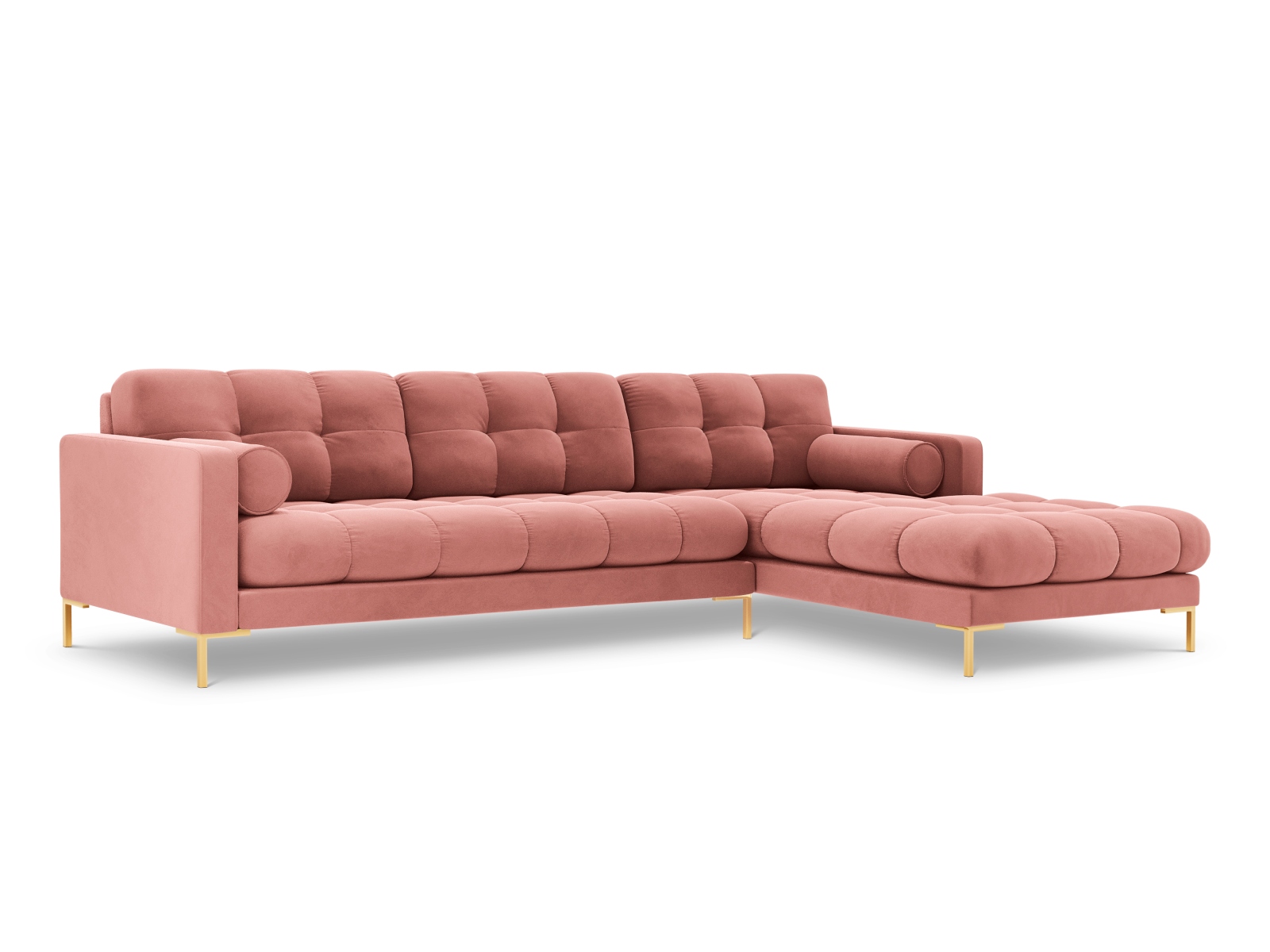 Cosmopolitan Design Ecksofa Bali 5-Sitzer Samt Bluvel Rosa Rechts Beine Gold