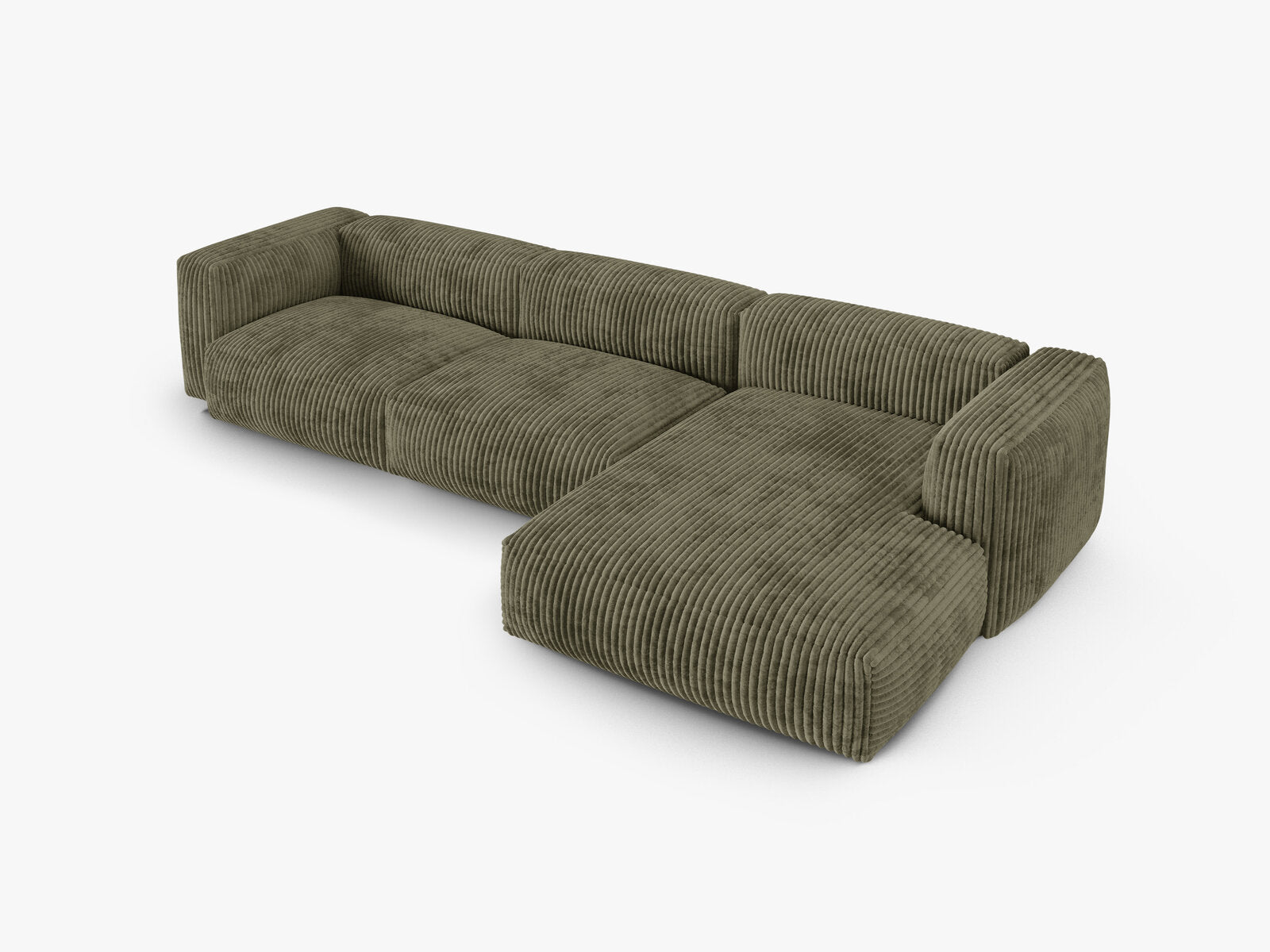 Micadoni Ecksofa Martina 3-Sitzer 90cm Sitztiefe Rechts Kord Tilia Moßgrün