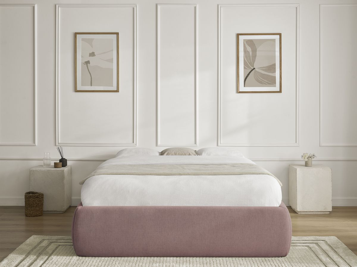Bobochic Inera Bettgestell mit Bettkasten, ohne Kopfteil Stoff Rosa, Liegefläche 160 × 200 cm