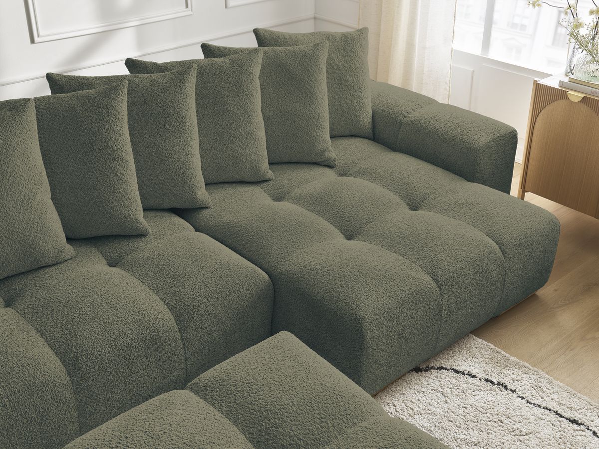 Bobochic Anakin Wohnlandschaft mit Pouf, 10 Kissen Bouclé-Stoff Grün