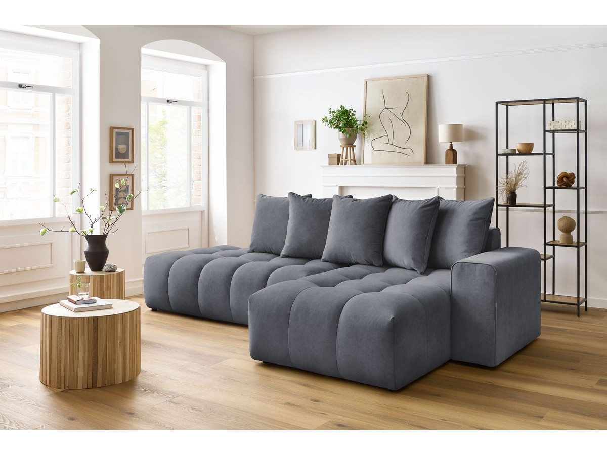 Bobochic Mont-blanc Ecksofa Samt Dunkelgrau Ecke rechts