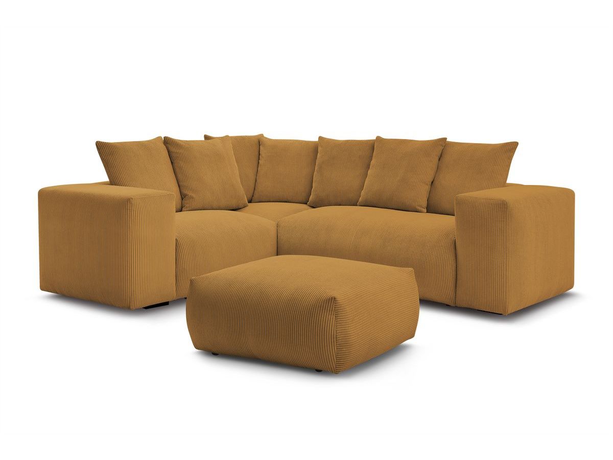 Bobochic Voltaire Ecksofa mit Pouf 268 × 214 cm Cordsamt Gelb Ecke links