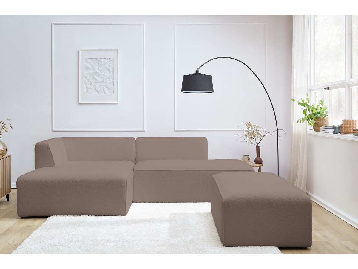Bobochic Megeve Ecksofa mit Schlaffunktion und Pouf Bouclé-Stoff Braun Ecke links
