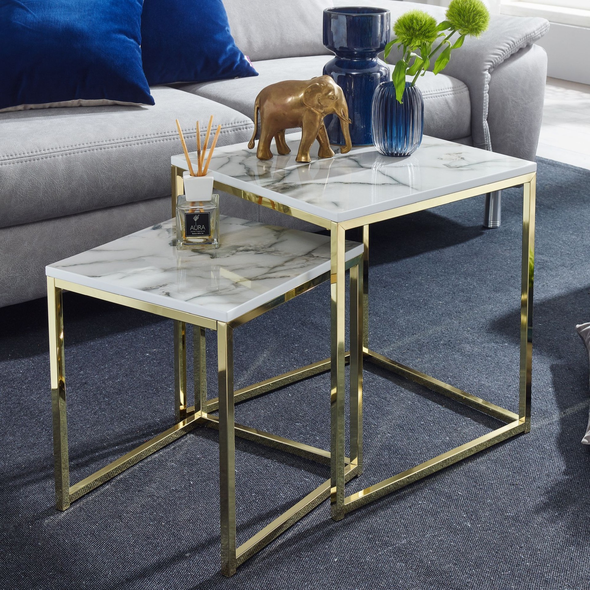 Satztisch 2er-Set Skodje Marmoroptik Gold 45 × 45 × 50 cm