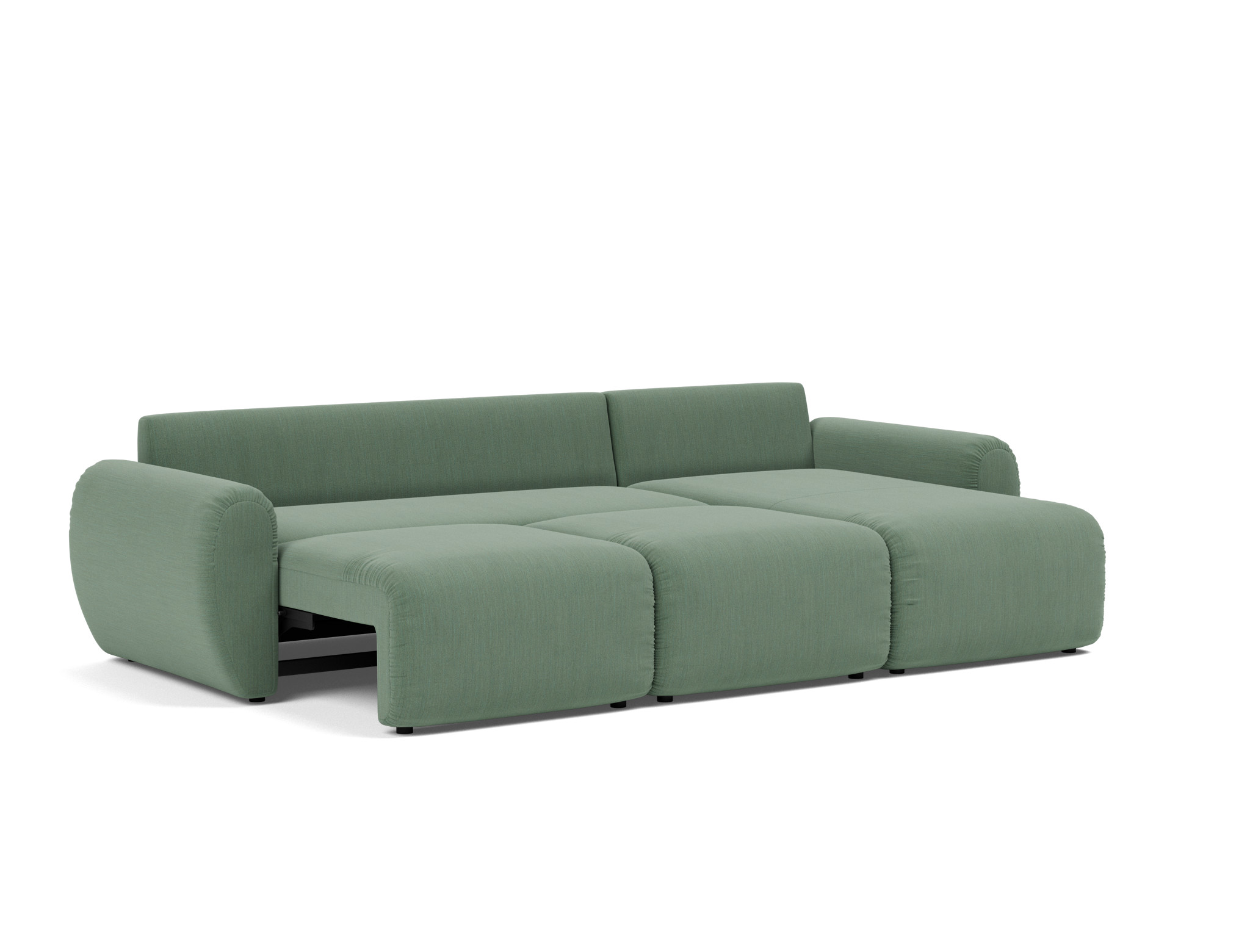 Schlafsofa Norum mit Chaiselongue und Curve-Armlehnen Flachgewebe Elegance 518-Green