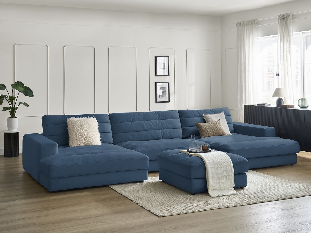 Bobochic Sierra Wohnlandschaft mit Pouf Samt Dunkelblau