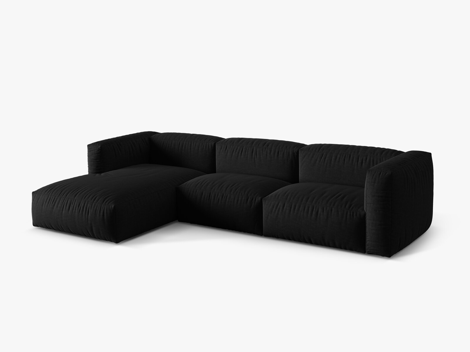 Micadoni Ecksofa Martina 3-Sitzer Links Strukturierter Stoff Boston Schwarz