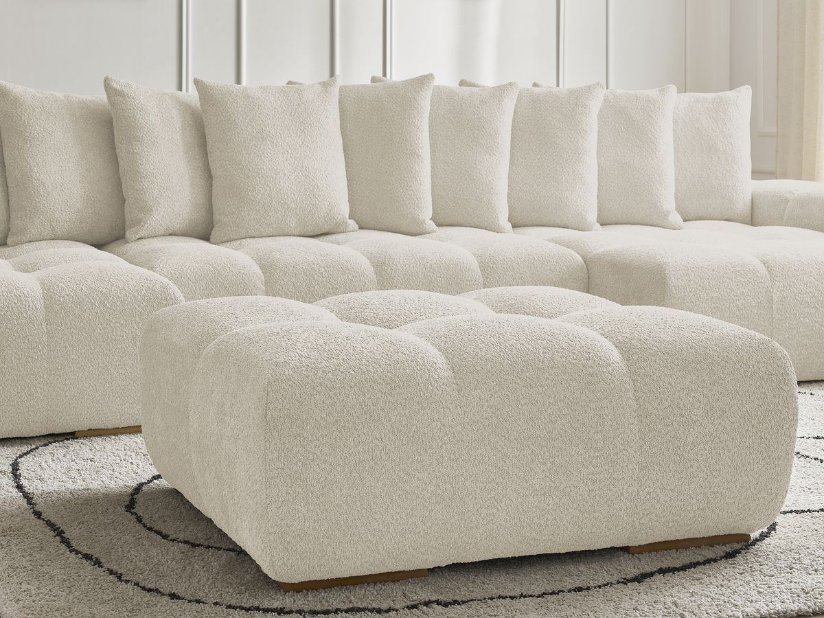 Bobochic Anakin Wohnlandschaft mit Pouf, 10 Kissen Bouclé-Stoff Beige