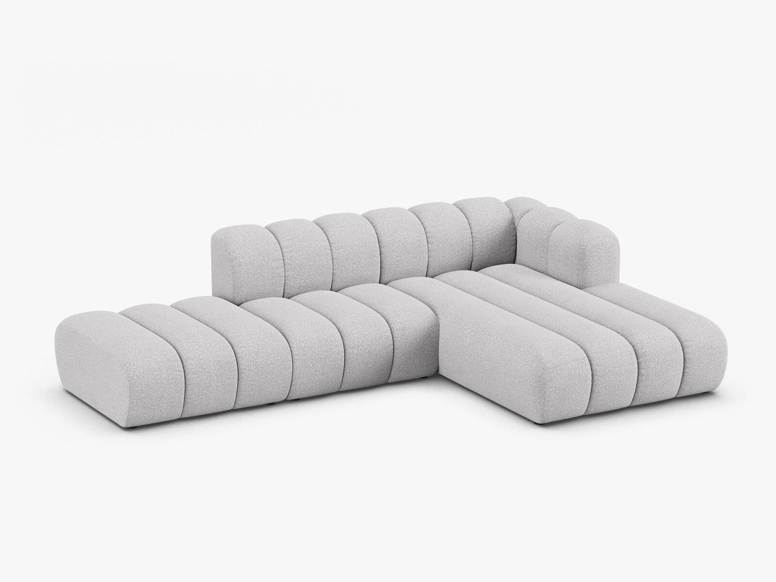 Micadoni Modulares Ecksofa offen Lupine 5-Sitzer Rechts Boucle Baloo Hellgrau