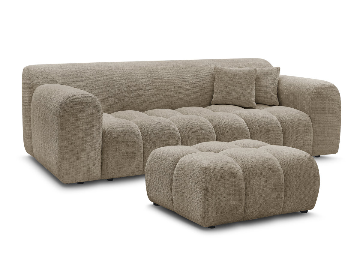 Bobochic Melisse Sofa 3-Sitzer mit Pouf Strukturstoff Taupe
