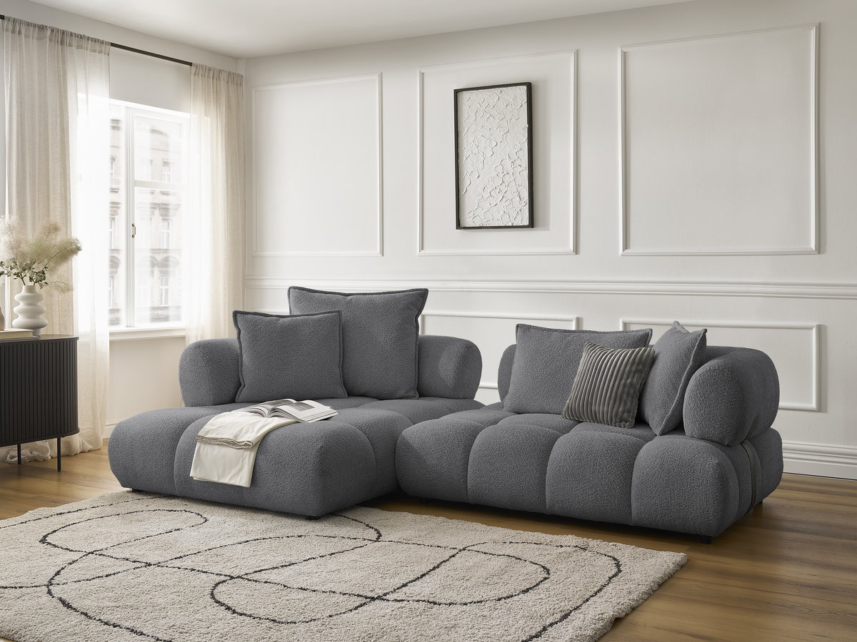 Bobochic Alya Ecksofa Bouclé-Stoff Dunkelgrau Ecke links