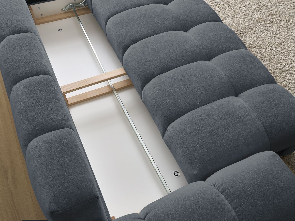 Bobochic Everest Schlafsofa 3-Sitzer mit Bettkasten, 5 Kissen Strukturstoff Dunkelblau