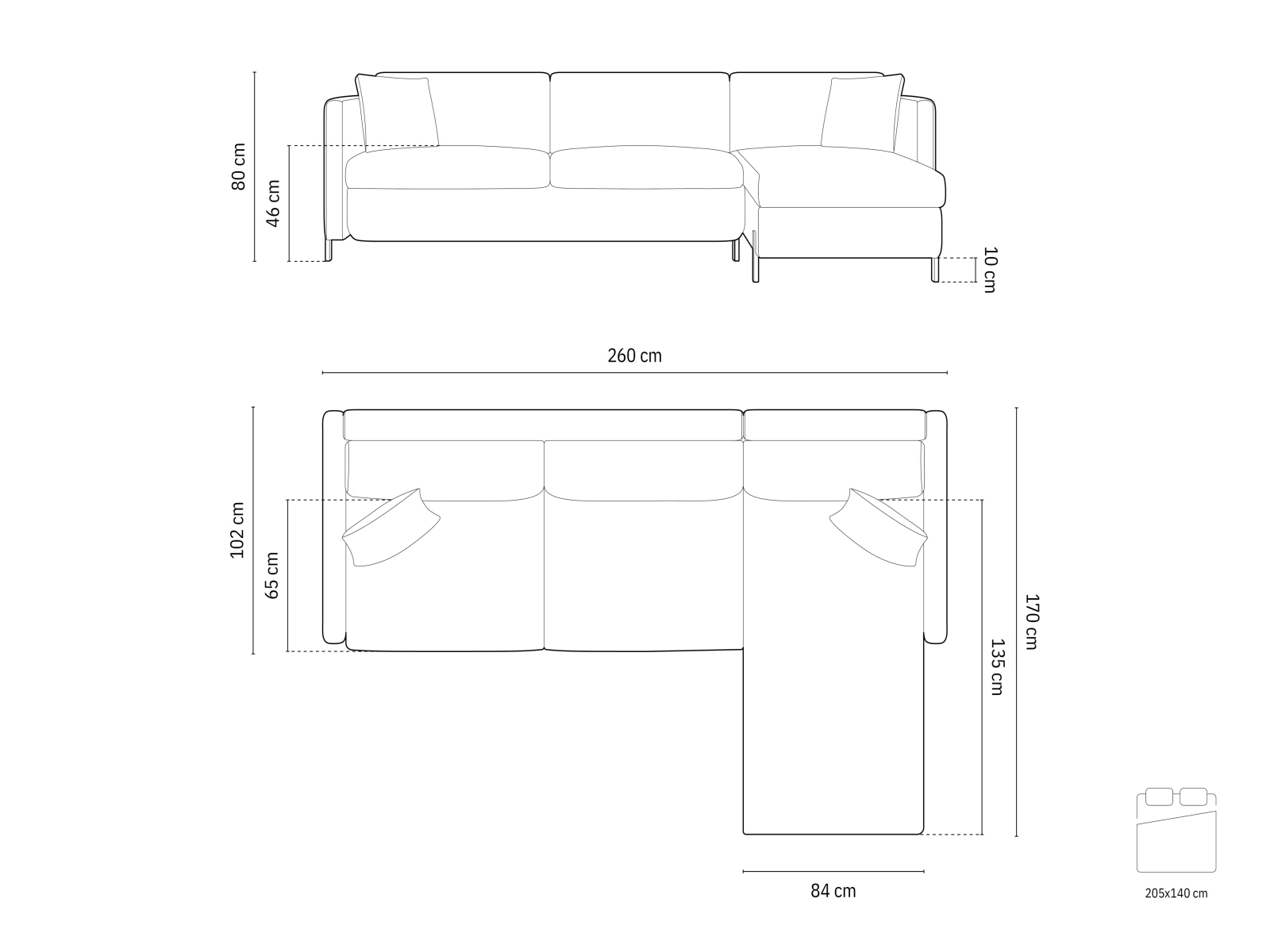 Micadoni Schlaf-Ecksofa Gloria 4-Sitzer Rechts Strukturierter Stoff Hellgrau 205x140