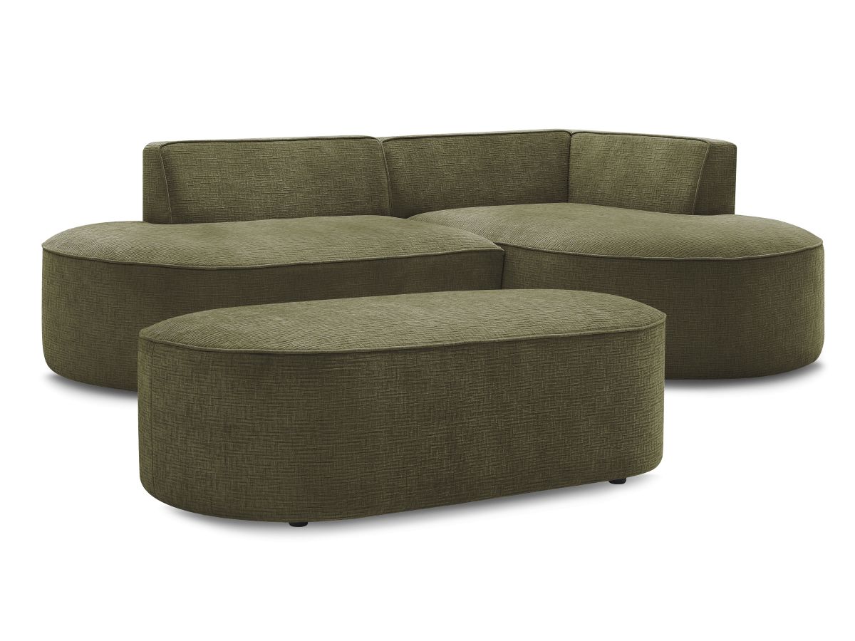 Bobochic Rousseau Ecksofa mit Pouf Strukturstoff Grün Ecke rechts