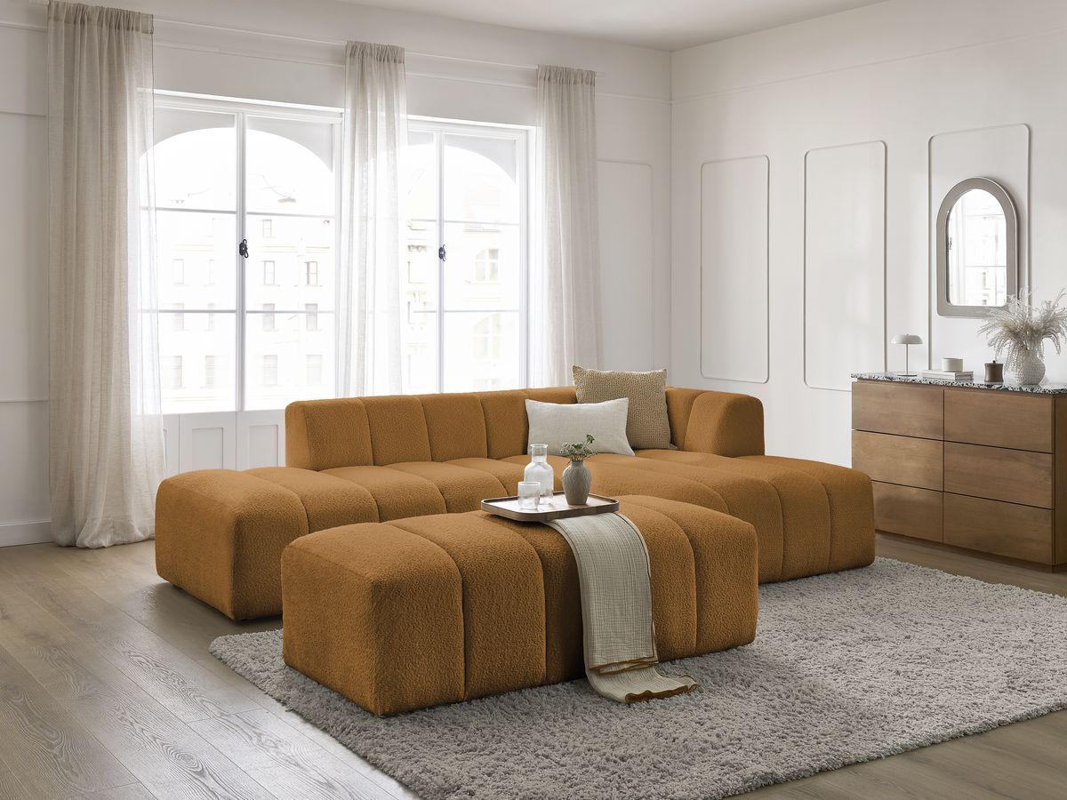 Bobochic Annecy Ecksofa mit Pouf Bouclé-Stoff Gelb Ecke rechts