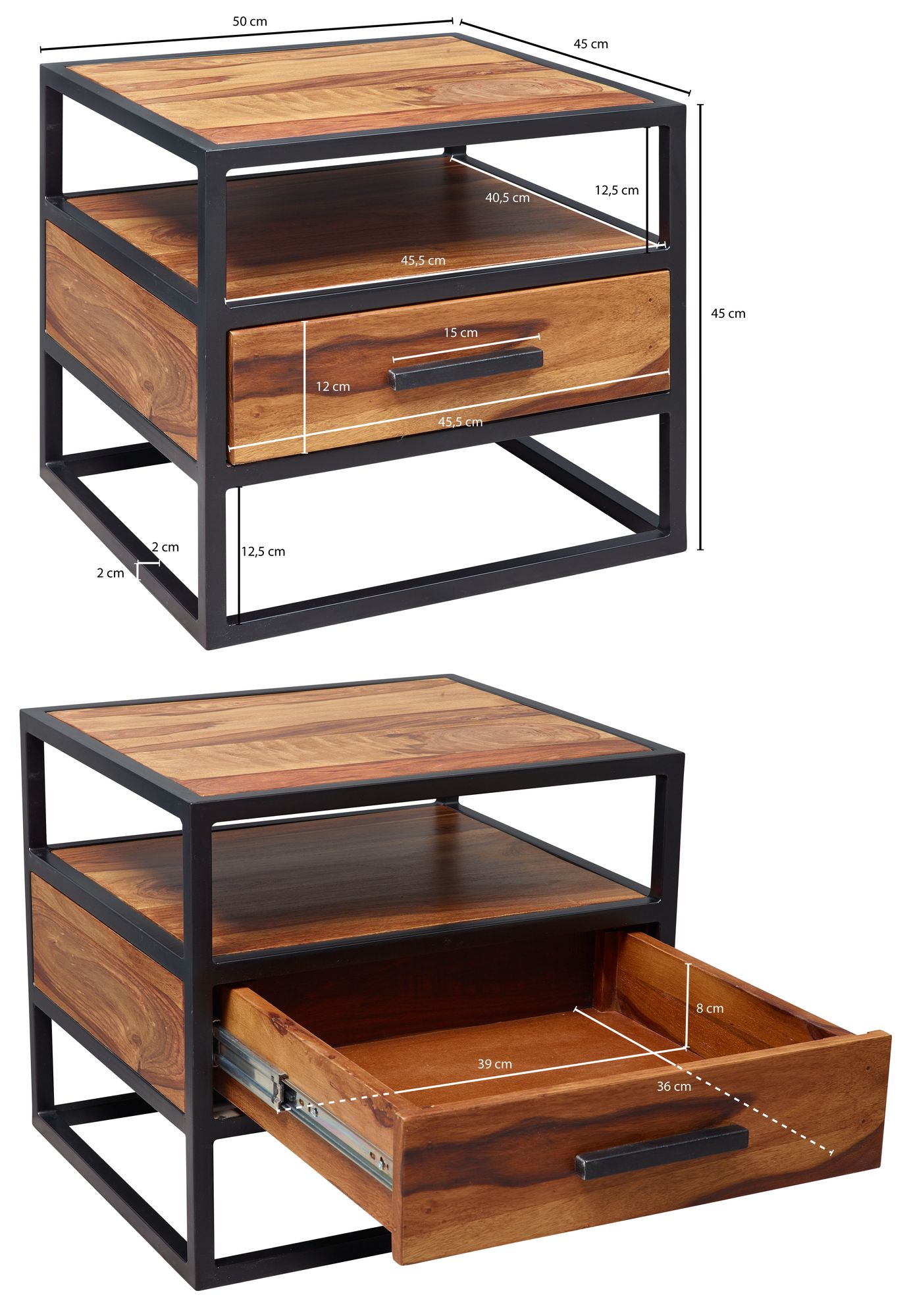 Nachttisch Bryrup Sheesham Massivholz 50 × 45 × 45 cm