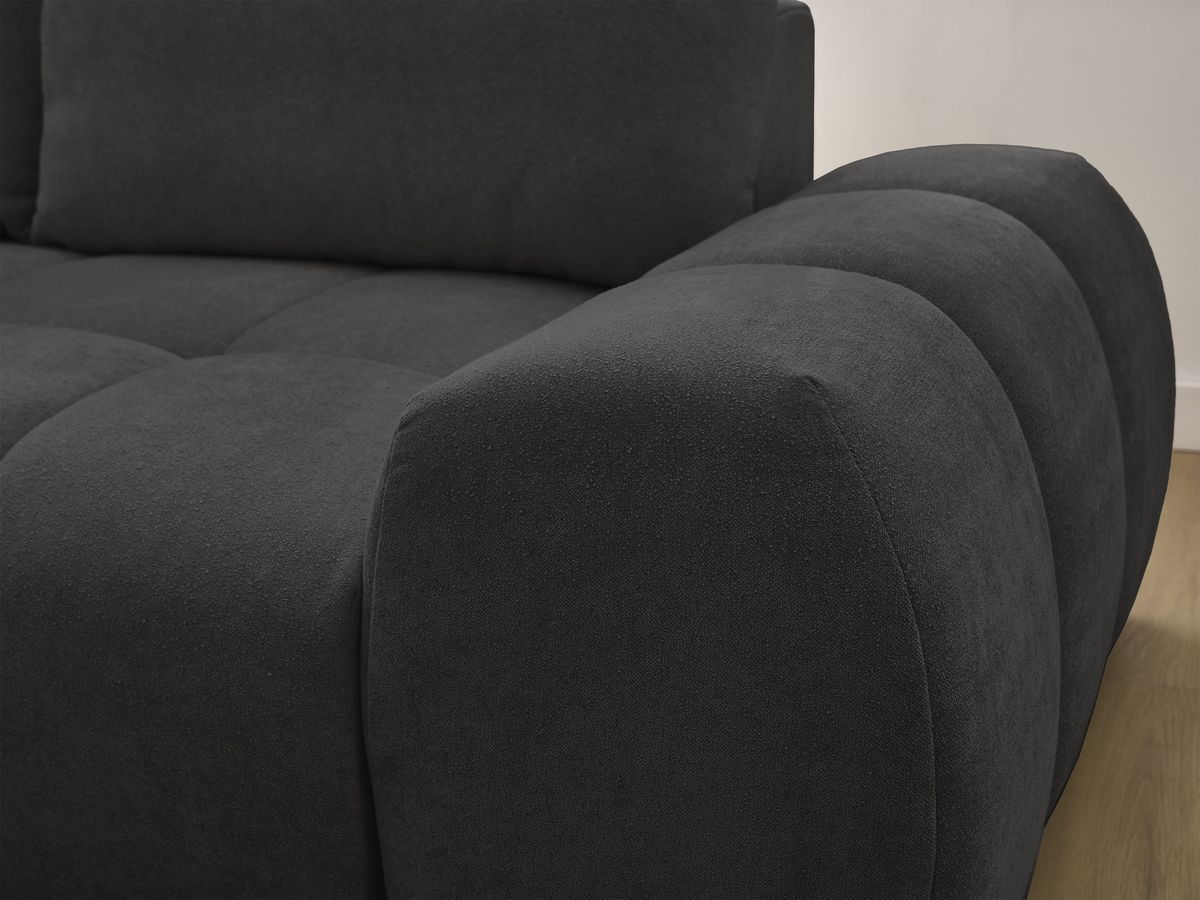 Bobochic Everest Ecksofa mit Schlaffunktion und Bettkasten 318 × 180 cm, 3 Kissen Strukturstoff Schwarz Ecke links