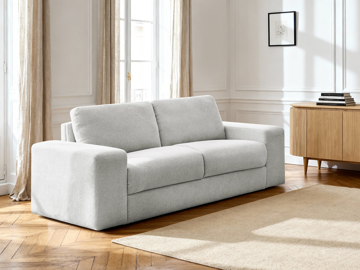 Bobochic Ibiza Schlafsofa 3-Sitzer Strukturstoff Hellgrau, Liegefläche 140 × 196 cm