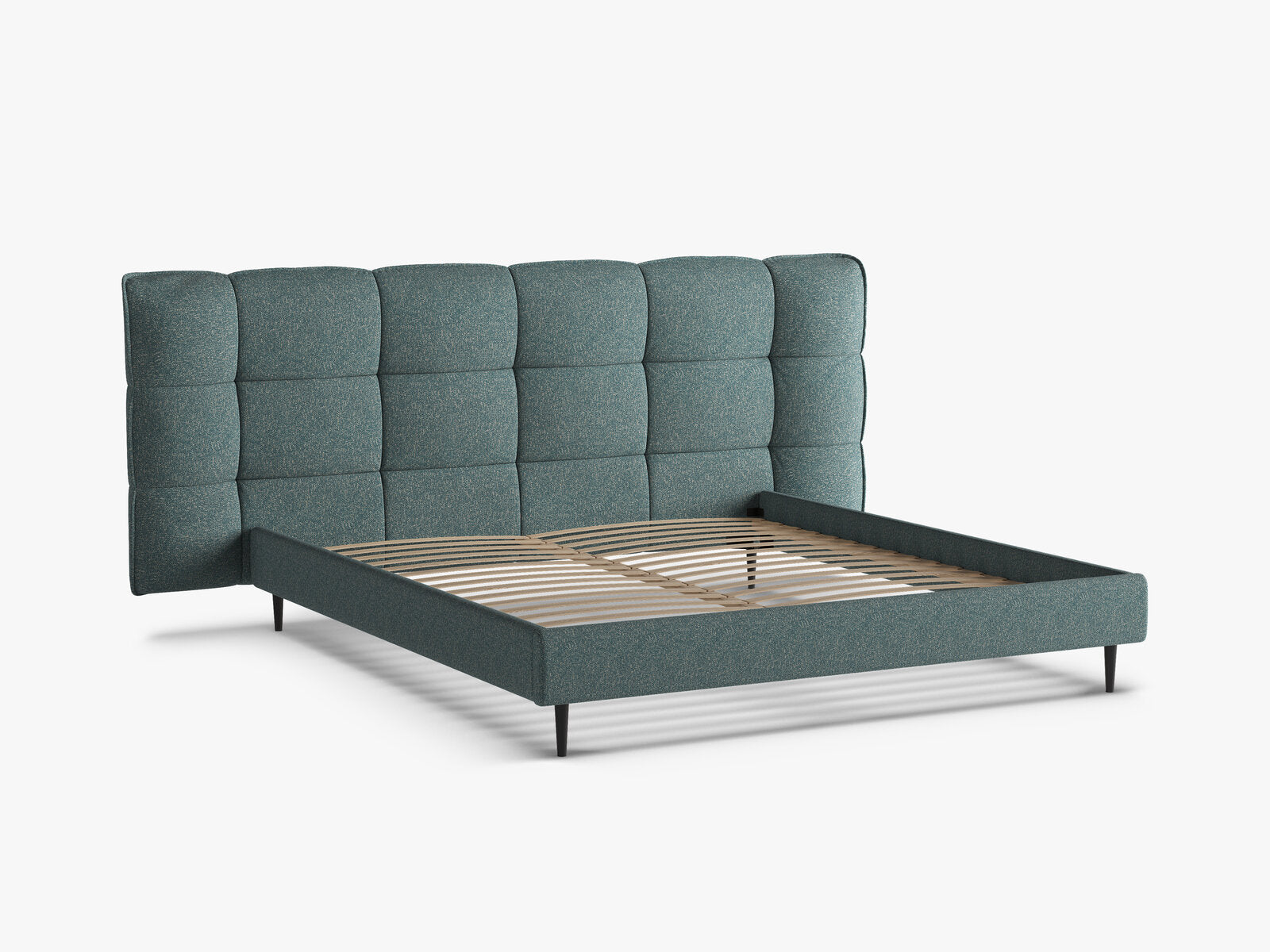 Micadoni Stauraumbett mit Kopfteil Eric with legs Strukturierter Stoff Puente Blau Melange 140x200