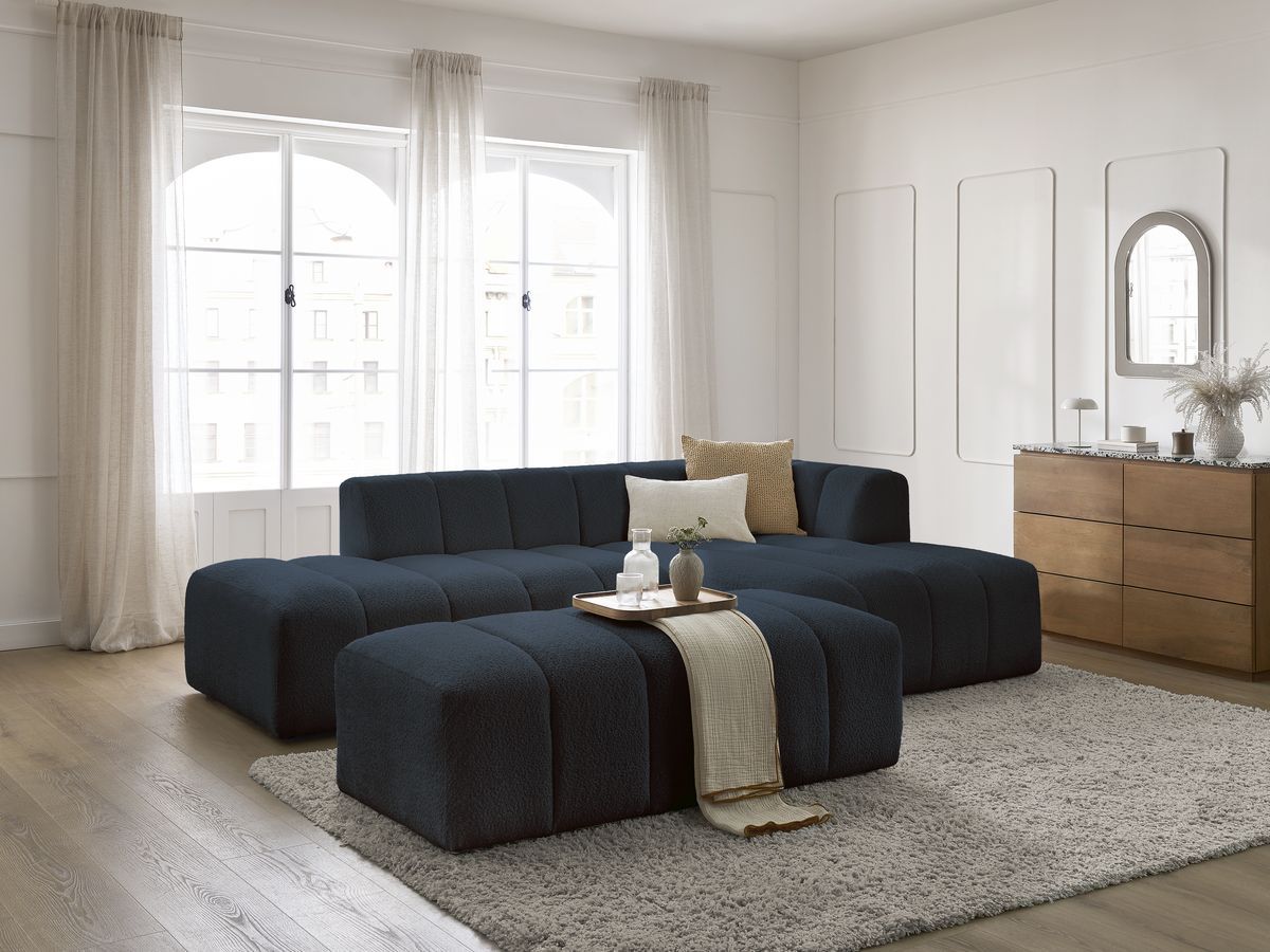 Bobochic Annecy Ecksofa mit Pouf Bouclé-Stoff Dunkelblau Ecke rechts