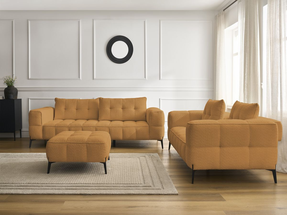 Bobochic Anis Sofa 5-Sitzer mit Pouf Bouclé-Stoff Gelb