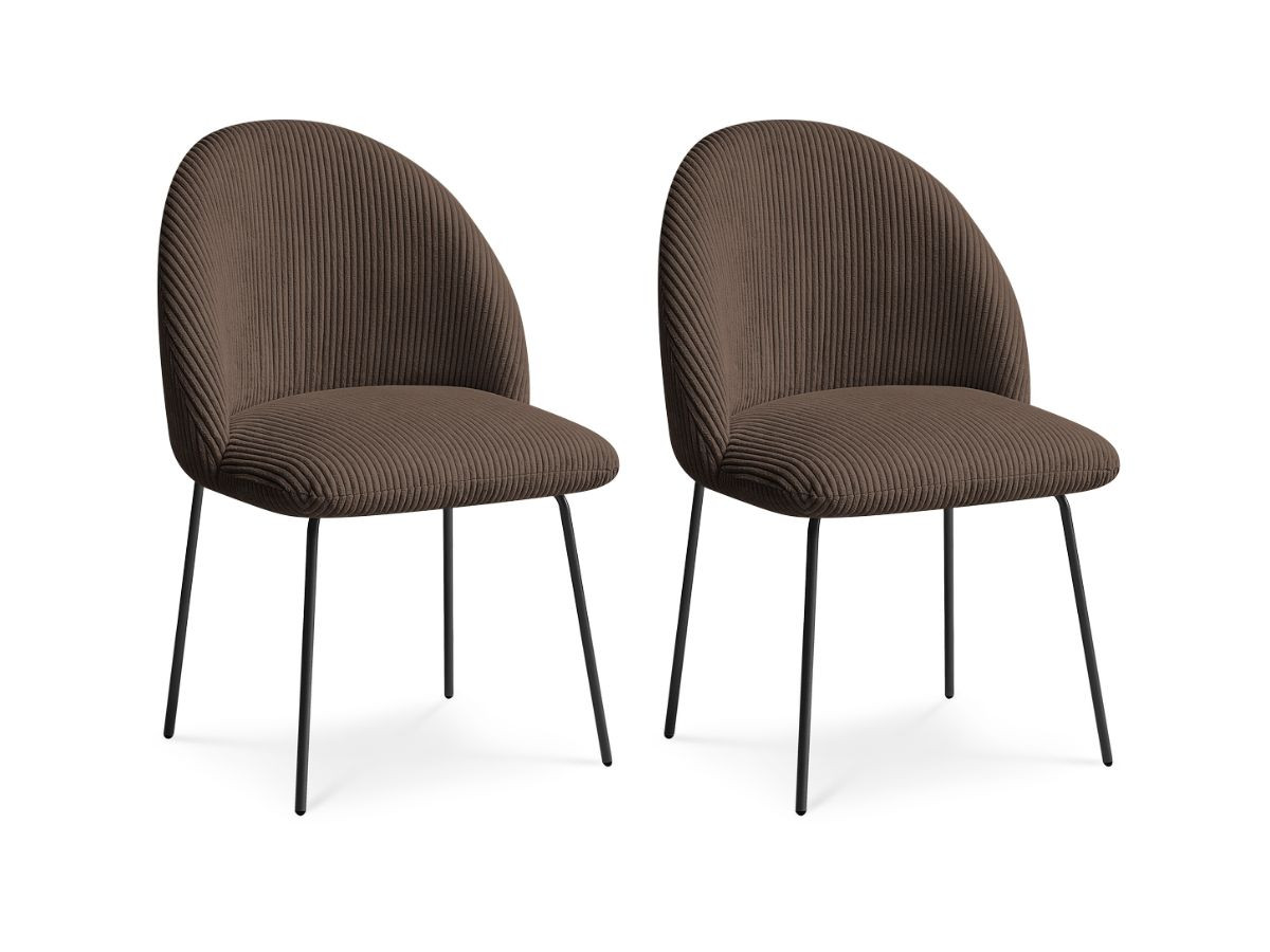 Bobochic Lalie Esszimmerstuhl 2er-Set mit Metallbeinen, schwarz Cordsamt Braun