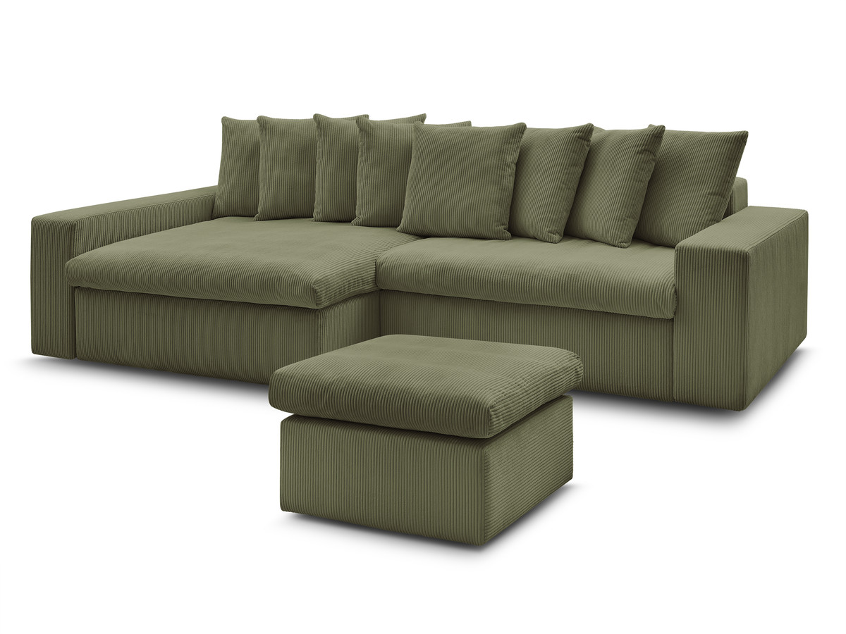 Bobochic Enore Ecksofa mit Pouf Cordsamt Hellgrün Ecke links