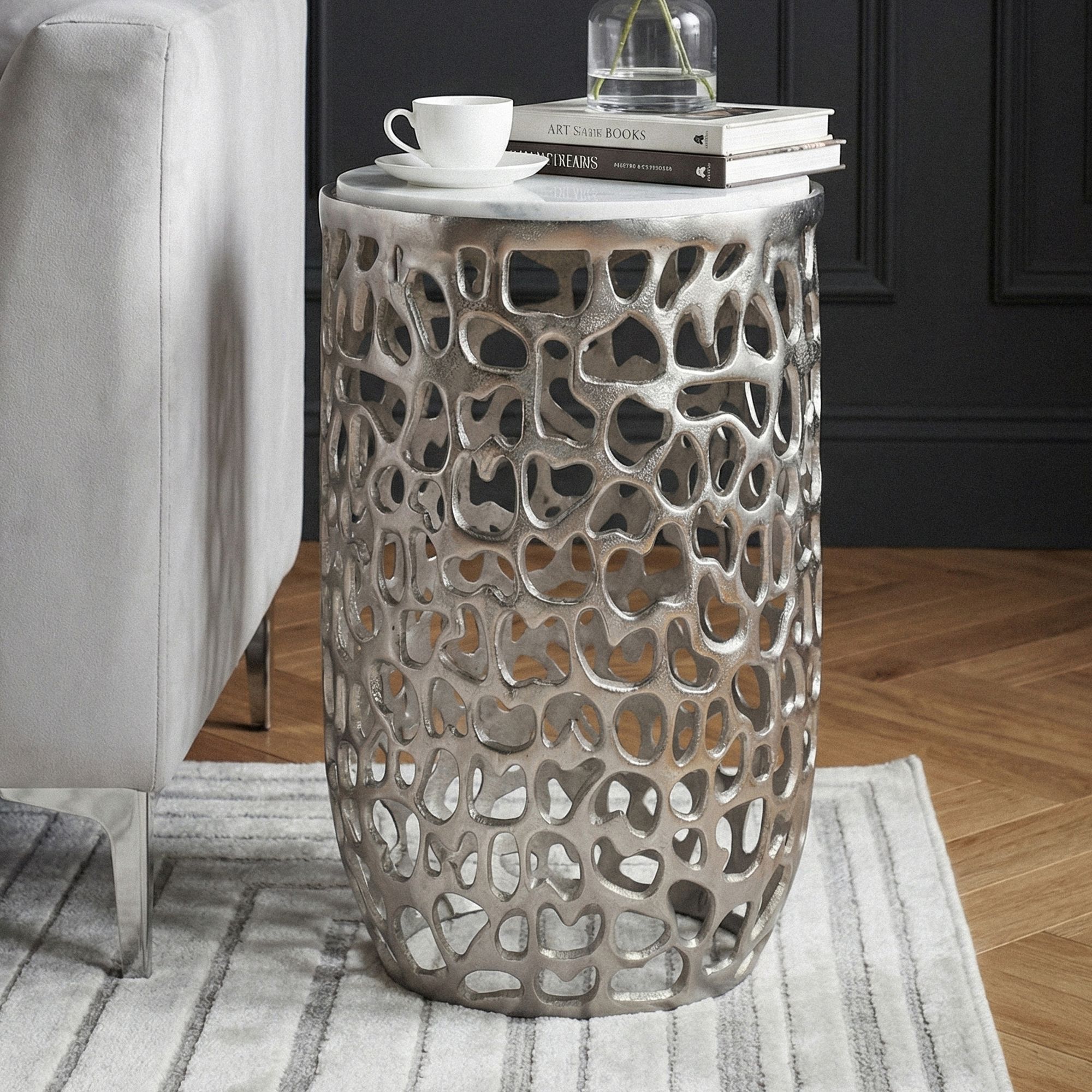 Beistelltisch Seljord Marmor Silber Ø 30 cm