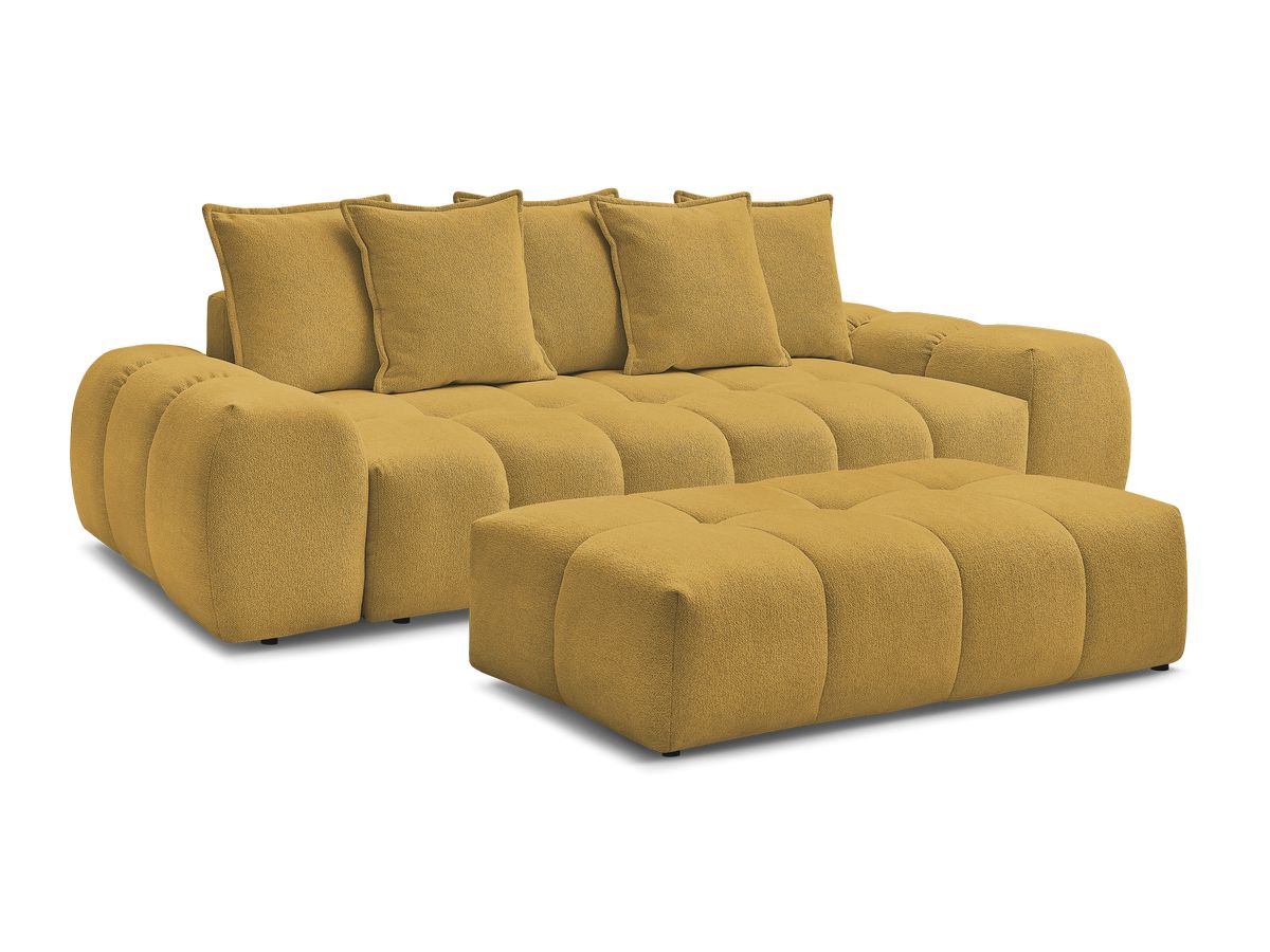 Bobochic Everest Schlafsofa 3-Sitzer mit Bettkasten und Pouf, 5 Kissen Melange-Stoff Gelb