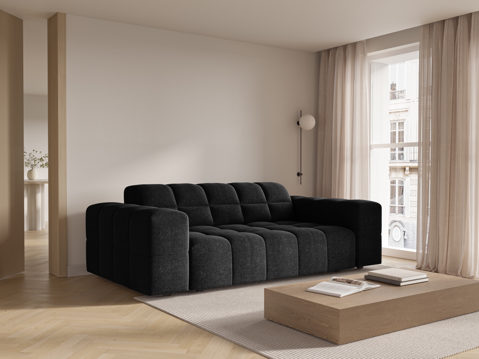 Cosmopolitan Design Sofa Chicago 2-Sitzer Chenille Haga Schwarz