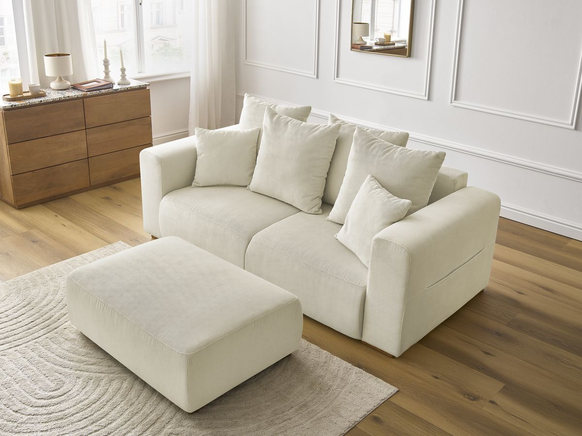 Bobochic Sidonie Sofa 3-Sitzer mit Pouf Cordsamt Beige