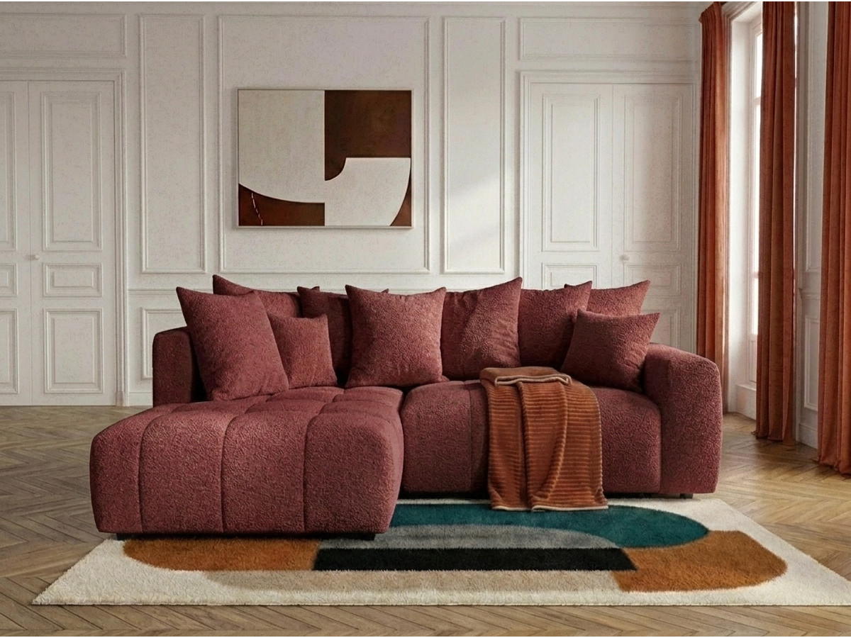 Bobochic Roxelane Ecksofa mit Schlaffunktion und Bettkasten Bouclé-Stoff Rot Ecke links