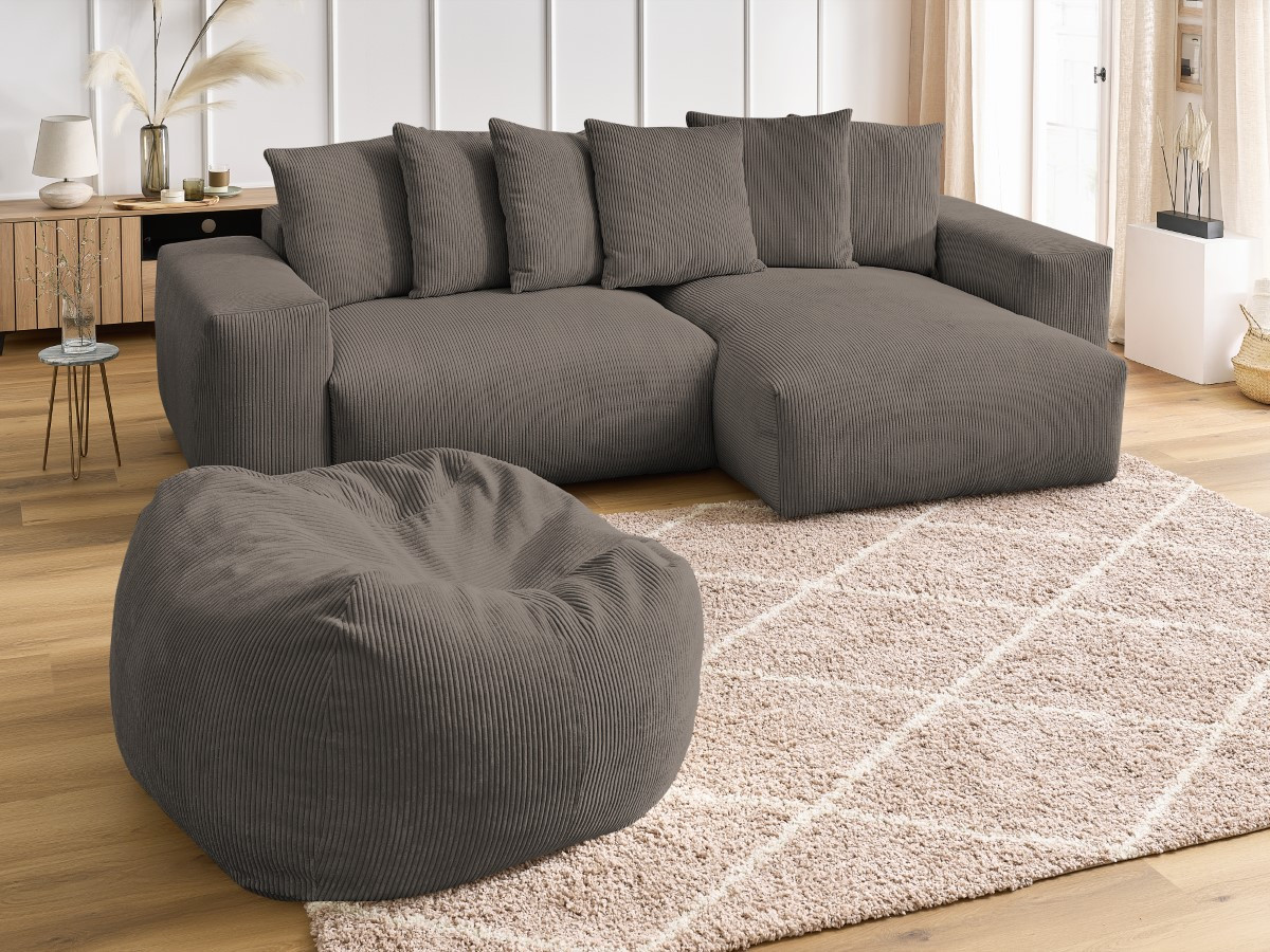 Bobochic Voltaire Ecksofa mit Pouf 310 × 174 cm Cordsamt Taupe