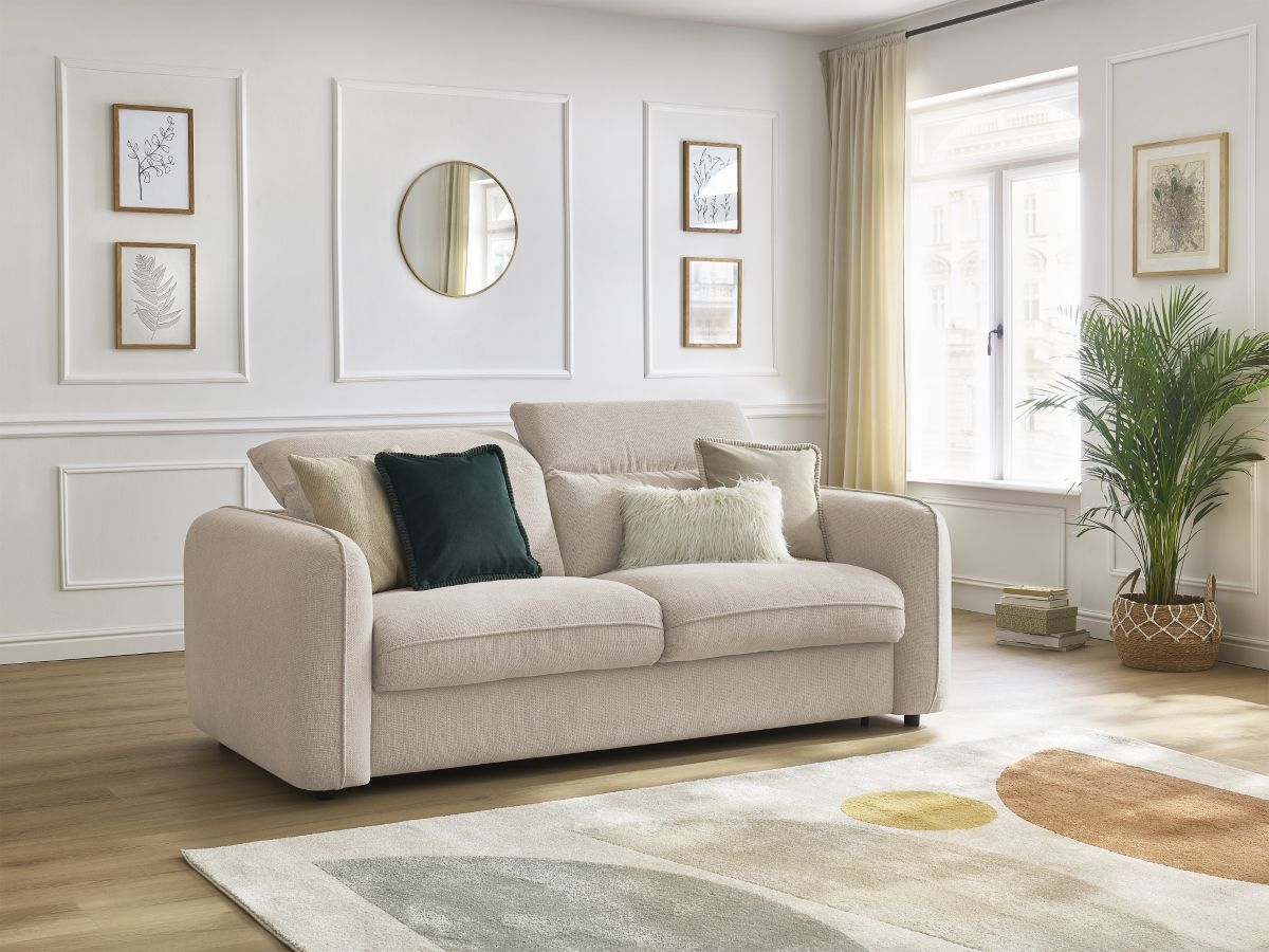 Bobochic Achille Schlafsofa 3-Sitzer Melange-Stoff Beige, Liegefläche 160 × 200 cm