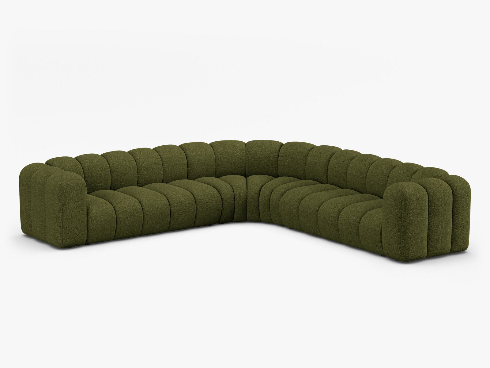 Micadoni symmetrisches Ecksofa Lupine 5-Sitzer  Boucle Baloo Dunkel-Olivgrün