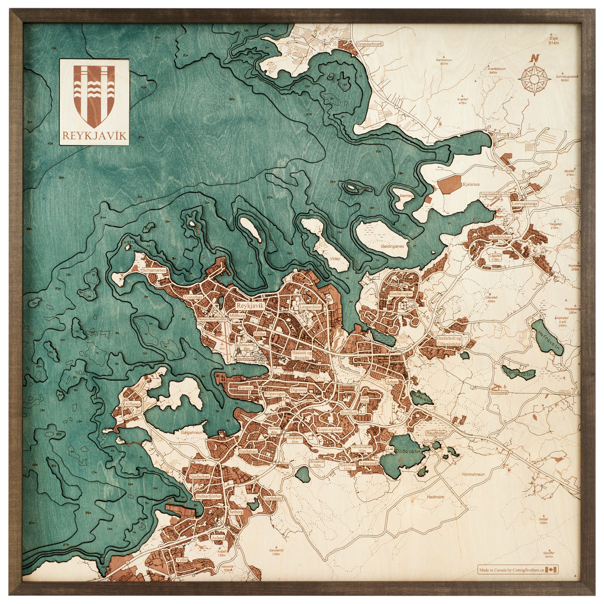 Cutting Brothers 3D Holz-Wandkarte Reykjavik 76 x 76 moebelfaktor