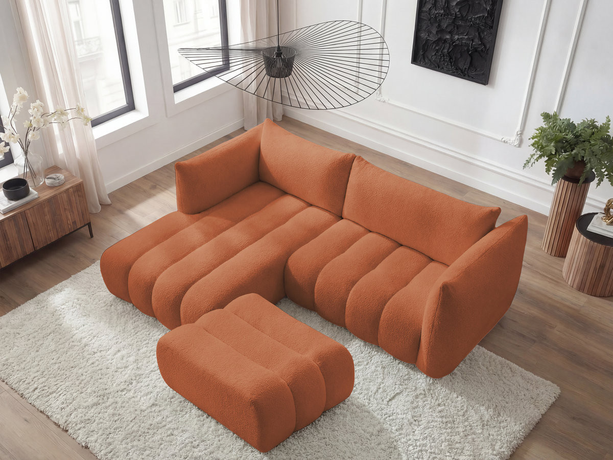 Bobochic Azra Ecksofa mit Pouf 262 × 178 cm Bouclé-Stoff Orange Ecke links