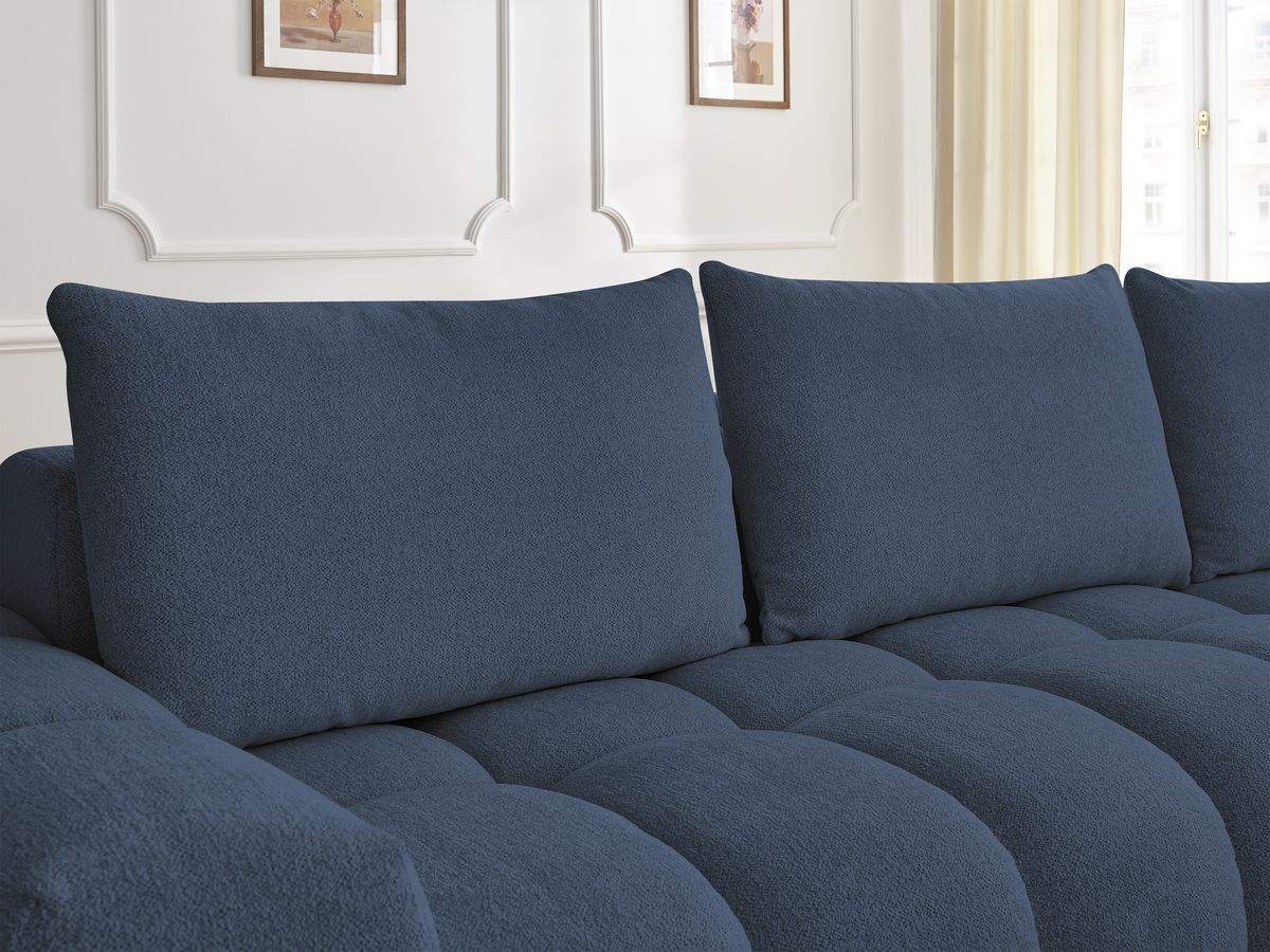 Bobochic Everest Ecksofa mit Schlaffunktion und Pouf, 4 Kissen Melange-Stoff Dunkelblau Ecke rechts