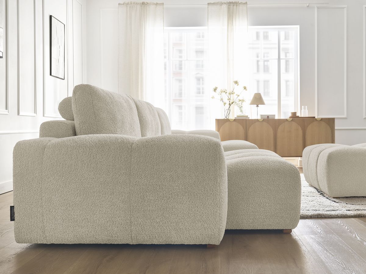 Bobochic Anakin Wohnlandschaft mit Pouf, 3 Kissen Bouclé-Stoff Beige