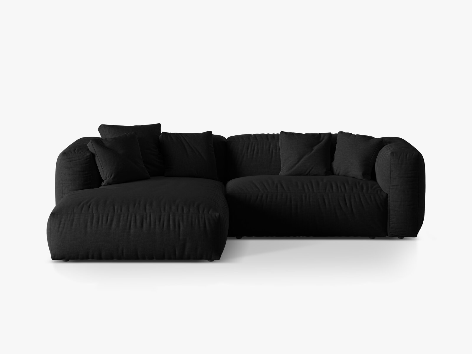 Micadoni Ecksofa Martina 2-Sitzer Links Strukturierter Stoff Boston Schwarz