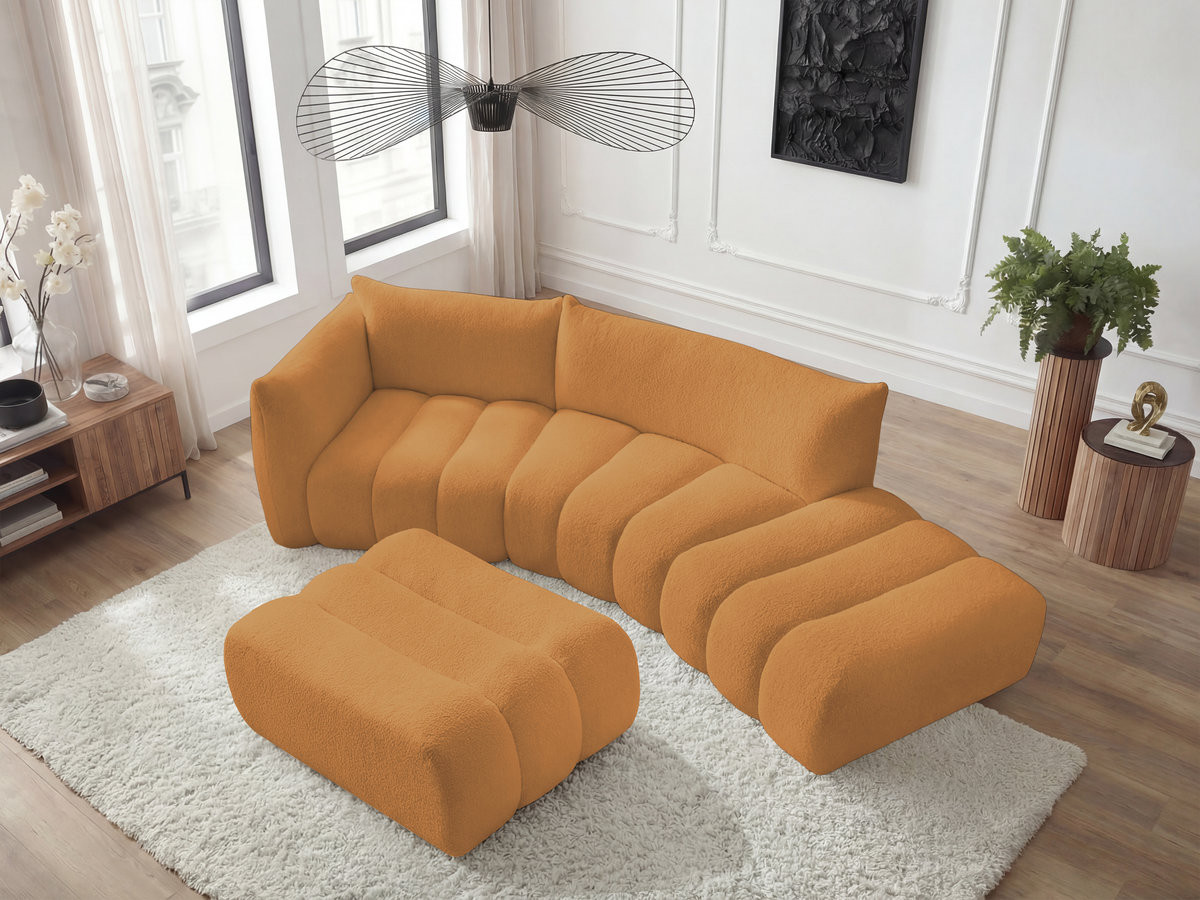 Bobochic Azra Ecksofa mit Pouf 325 × 112 cm Bouclé-Stoff Gelb Ecke links