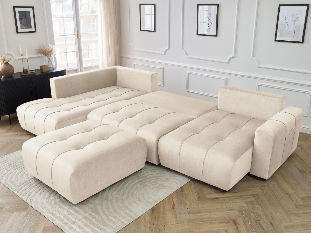 Bobochic Arsene Wohnlandschaft mit Pouf Samt Beige Ecke rechts