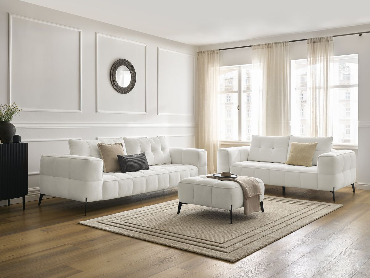 Bobochic Anis Sofa-Set 3- und 2-Sitzer mit Pouf Strukturstoff Weiß