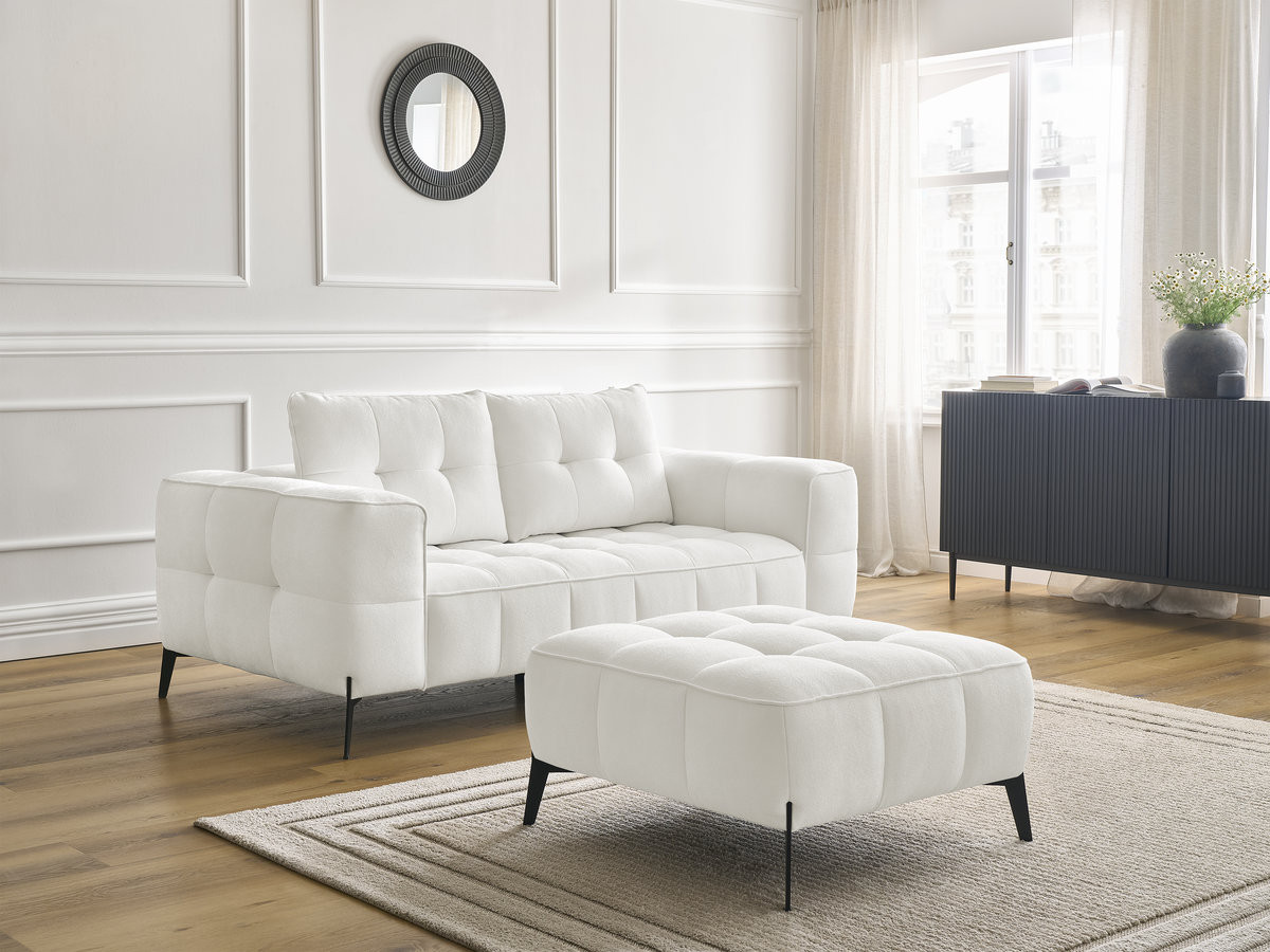 Bobochic Anis Sofa 2-Sitzer mit Pouf Strukturstoff Weiß