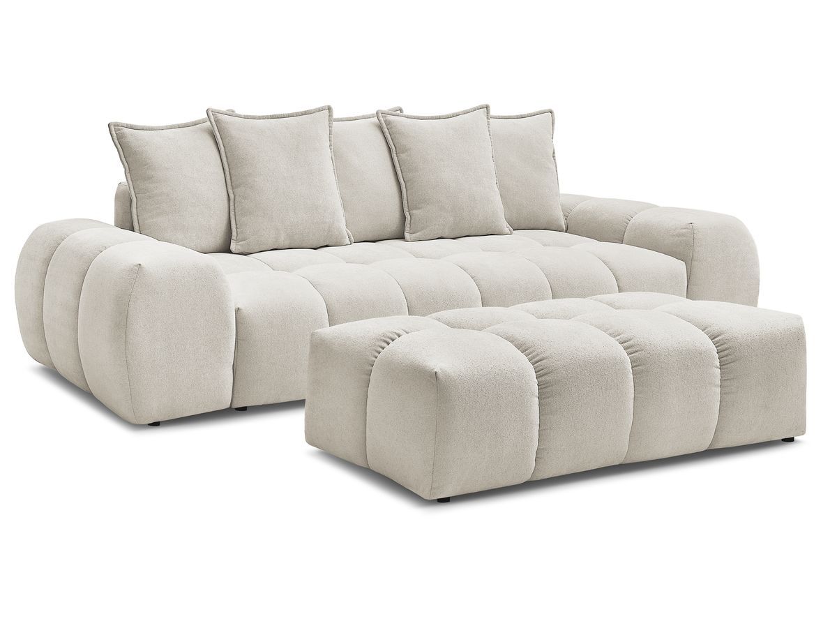 Bobochic Everest Sofa 3-Sitzer mit Pouf, 5 Kissen Strukturstoff Beige